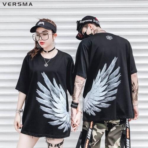 VERSMA 2018 Korean Harajuku BF Wing Printed T-shirts Men Women Summer High Street Hip Hop Punk Loose Oversize Boy Tee Shirts Men