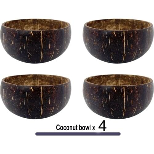 Coconut bowl set Natural handmade coconut shell tableware wood spoon dessert fruit salad mixing bowl rice Ramen bowl 12-15cm