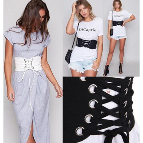 New Elegant Womens Wide High Waist Corset Belt Elastic Wide Band Tied Fashion