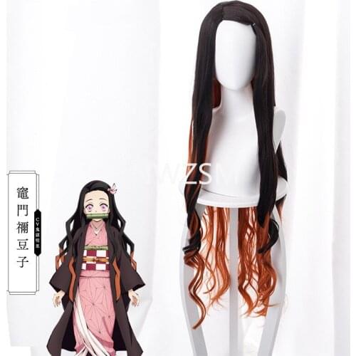 Anime Demon Slayer: Kimetsu No Yaiba Kamado Nezuko Cosplay Wig 95cm Long Wavy Black Orange Gradient