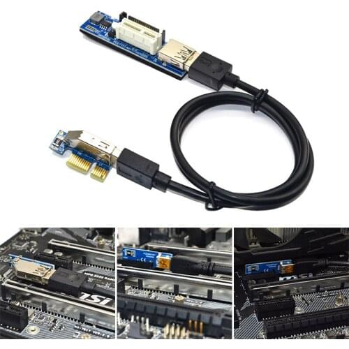 PCIE Riser 1X to 16X Graphics Extension for GPU Mining Powered Riser Cables Adapter Card 4Pin/6Pin/SATA/15Pin/Power Cable