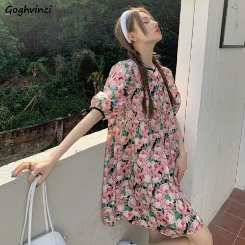 Short Sleeve Dress Women Floral Leisure Summer Holiday Girlish Streetwear Chic Soft Ulzzang A-line College Sundress Elegant Chic