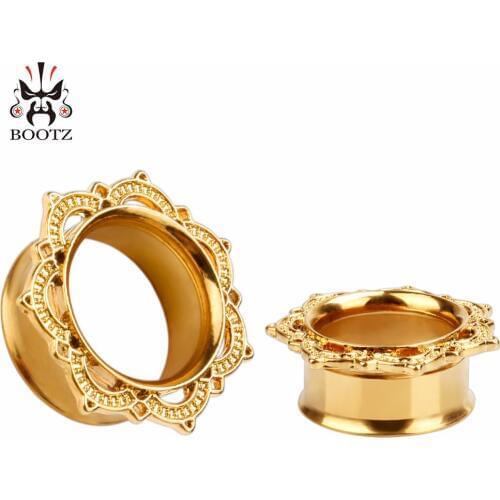 2020 2pcs stainless steel earrings gold ear plug tunnel piercing body jewelry single flared ear gauges retail