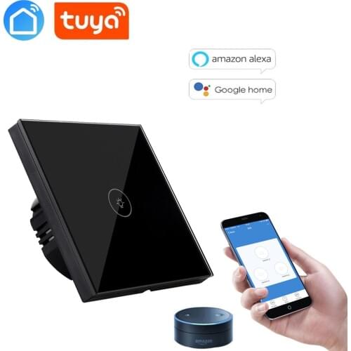 TUYA LED Lights Touch Switch for LED Bulbs EU Standard Smart Touch Control Wall Switch 1Gang Crystal Glass Panel