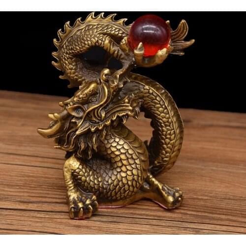 Bronze Traditional Chinese zodiac dragon auspicious Mascot Feng Shui household gifts office home living room desk decoration