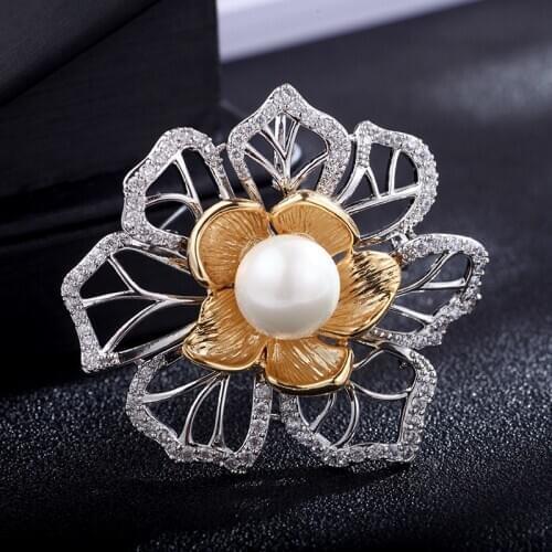 High-Grade New Style Zircon Flowers Pearl Corsage Japanese And Korean Style Fashion Female Suit Assembly Jewelry Pin Brooch
