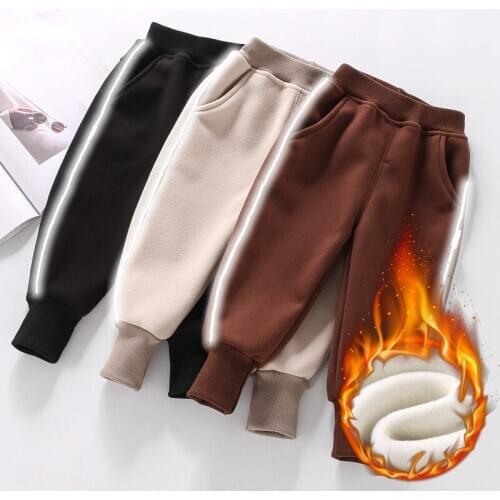 2020 Winter Autumn Fashion Side Seam Reflective Trousers For Boys Solid Color Plus Velvet Childrens Clothing All-Match Kid Pant