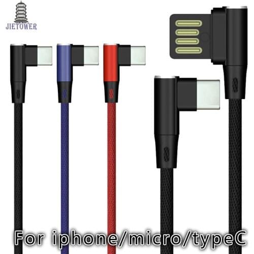 100pcs/lot 2A Braided 90 Degree Type C/Micro USB Cable Fast Charging Data Sync Charge Cable for iPhone 8Pin samsung good quality
