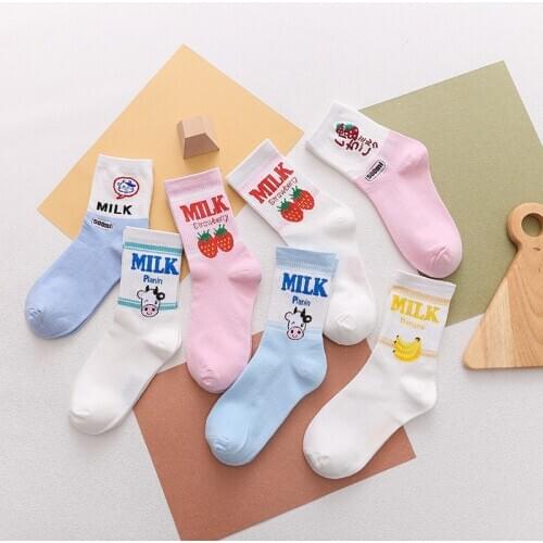 2021 Japanese Harajuku Funny Socks Women Cute Sock Kawaii Strawberry Milk Breathable Casual Women Socks