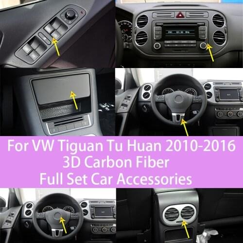 3D Carbon Fiber For VW Tiguan Tu Huan 2010-2016 Glass Lift Switch Frame Sticker Full Set Car Accessories