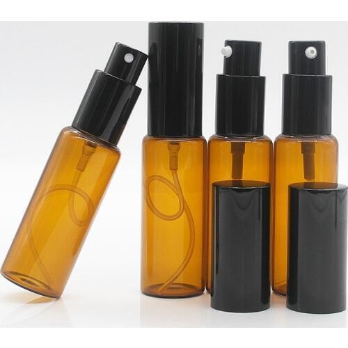 5pcs/lot 30ML Amber Empty Glass Perfume Bottles With Black Pump Cosmetic Container For Cream In Refillable
