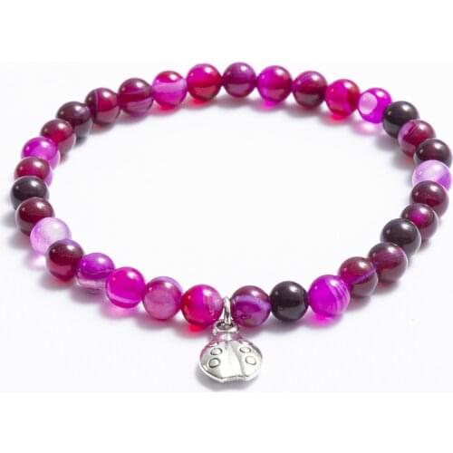 MIQIAO Silver Plated Color Stone Agate Lady Bug Bangles Armband Wrist Chain Bracelet for Women Couple Lover Friends Gift Jewelry