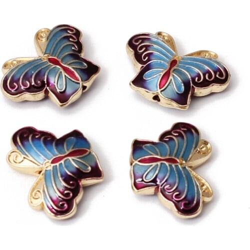 2pcs/lot Tibetan Handcraft Zinc Alloy Enamel Spacer Beads 20x15x5mm Butterfly Shape Drop Oil Metal Charm Beads DIY Jewelry Make