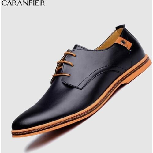 CARANFIER Men Shoes Artificial Leather Oxford Business Men Shoes Genuine Leather High Quality Soft Casual Breathable Mens Flats