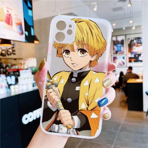 Anime Demon Slayer Agatsuma Zenitsu Phone Case White Transparent Matte For IPhone 7 8 11 12 S Mini Pro X XS MAX Plus Cover Shell