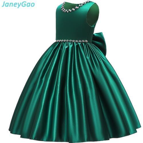 JaneyGao Flower Girl Dresses For Wedding Party First Communion Dresses With Bow Crystal Elegant Diamond Green Little Girl 2019