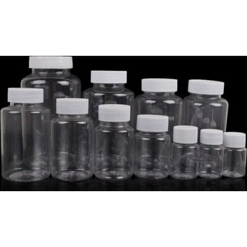10pcs/5pc 15ml-500ml Plastic PET Clear Empty Seal Bottle Solid Powder Medicine Pill Chemical Container Reagent Vials Plastic Lid