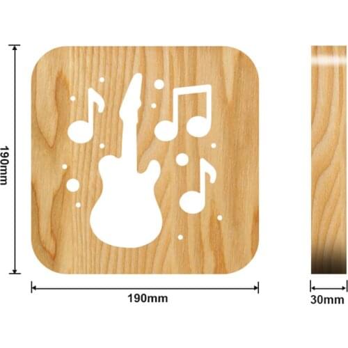 Solid Wood Guitar Musical Note Light, Cut-Out Warm White Light Wood Lamp with On/Off Switch and USB Cable for Table Decoration