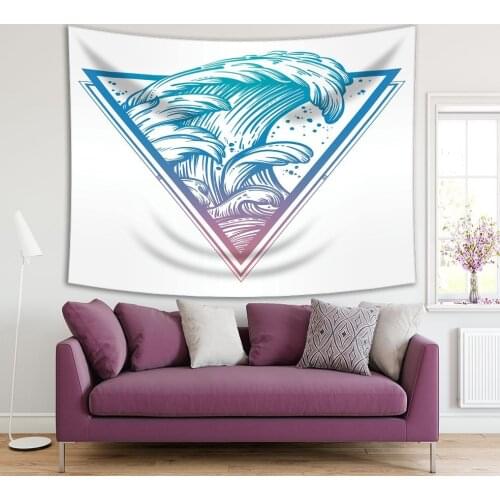 Tapestry Waves Ocean of Stormy Sea in Triangle Shape Nature Wilderness Adventure Themed Art Blue White