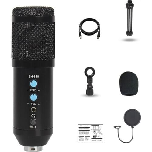 BM 858 Condenser Microphone Studio Recording BM858 USB Computer Microphone Kit YouTube Skype Recording Human Voice