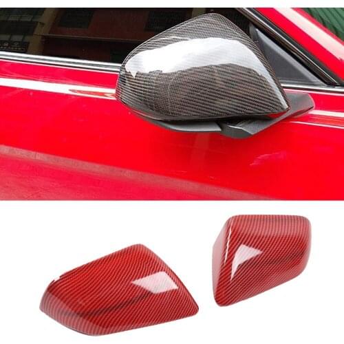ABS Red Carbon Fiber Side Rearview Mirror Caps Decorative Cover for Ford Mustang 2015+ Exterior Car Accessories