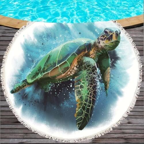 Ocean Turtle Tassel Round Bath Towel Beach Towel Travel Compressed Shower Bathroom Towels Bath Towels for Adults Microfiber Spa