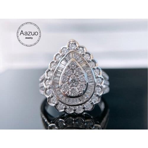 Aazuo 18K Solid White Gold Real Diamond 1.2ct Luxury Ladder WaterDrop Ring Gift For Woman High Class Banquet Engagement Party