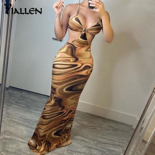 Yiallen Summer Casual Bodycon Long Dresses For Womens New Clothing Hollow Out Striped Camisole Mixi Dress Female Streetwears