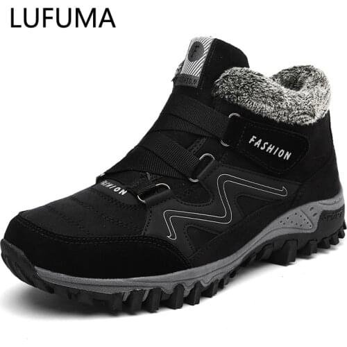 LUFUMA Leather Men Boots Winter with Fur 2020 Warm Snow Boots Men Winter Work Casual Shoes Sneakers High Top Rubber Ankle Boots