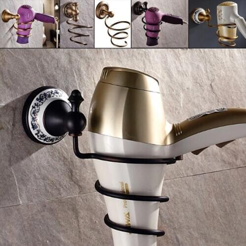 Brushed Finish Wall Mounted Hair Dryer Stand Hotel Bathroom Shelves Shelf Storage Hairdryer Rack Holder Hanger Copper