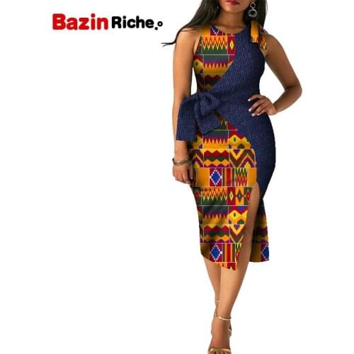 Summer Sexy African Printing Dresses Women Fashion Patchwork Fork Clothing WY8981