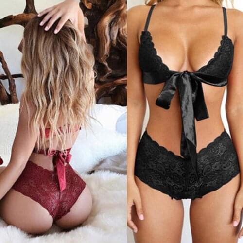 Sexy Lace Lingerie Underwear Women Lenceria Hot Erotic Red Blacke Panty Bra + Thongs Garters Set Sleepwear Porn Sex Costumes