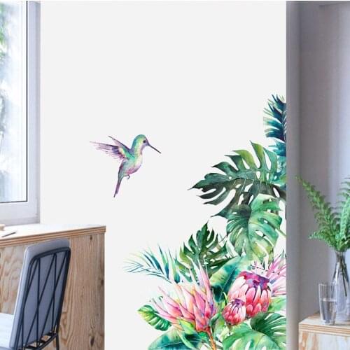Removable Tropical Leaves Flowers Bird Wall Stickers Bedroom Living Room Decoration Mural Decals Wall Paper Home Bedroom Decor