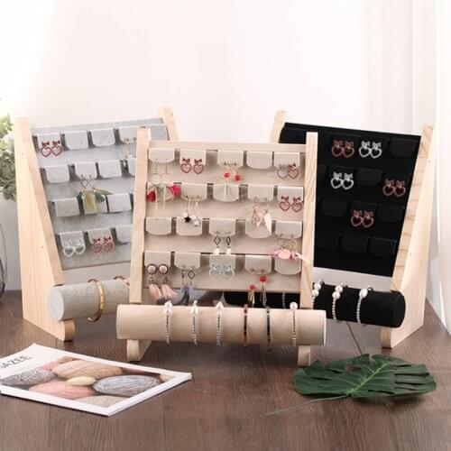 2020 New Black/Gray Wood Earrings Ear Studs Detachable Bracelet Display Stand Watch Jewelry Multifunctional Combination Stand