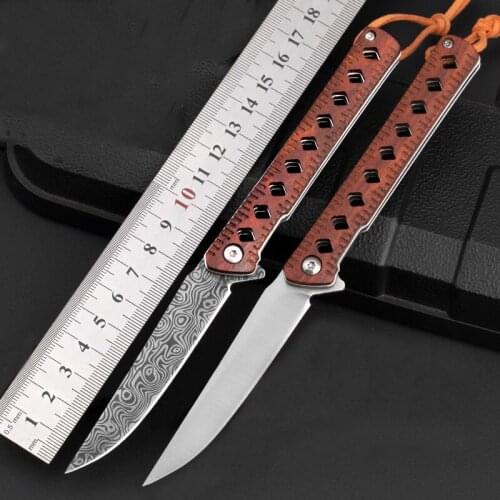 High Quality Ball Bearing System Fast Opening D2 Steel Sharp Blade Folding Outdoor Tactical Knife CNC Wood Handle EDC Tool