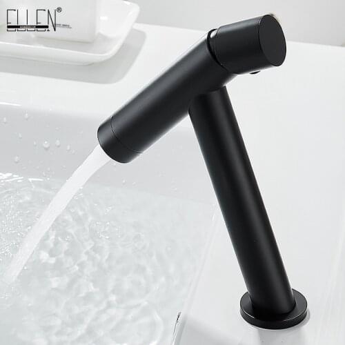 ELLEN Hot Cold Bathroom Mixer Crane Deck Mounted Sink Faucets Black Single Handle Water Tap EL459