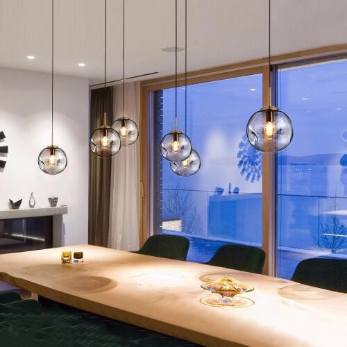 North European Bar Pendant Light Bedroom Lamp Bedside E27 Living Room glass ball Hanging Lights Glass Restaurant Led Lamparas