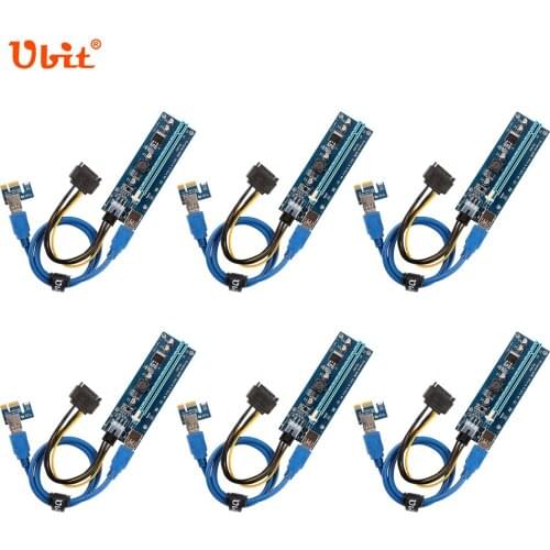 IN-STOCK Ubit 6 PCS/Lot 1x to 16x Express Extender Riser Card USB 3.0 PCI-e Extension SATA 15pin to 6pin Power Cable For Bitcoin