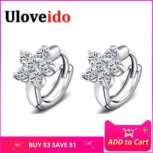 Uloveido Flower Crystal Earrings for Women White Stones Jewelry Vintage Earings Accessories Brincos Earring Bijoux Femme Y045