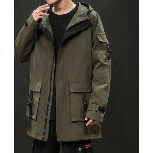 Spring Men Side-Striped Sleeved Hooded Jacket with Full-Zip Mens Outdoor Jacket with Drawstring Hood Windbreaker with Pocket