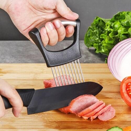Stainless Steel Onion Fork Slicer Steak Loose Meat Needle Tomato Fruit Vegetables Cutter Safe Aid Holder Kitchen Accessories