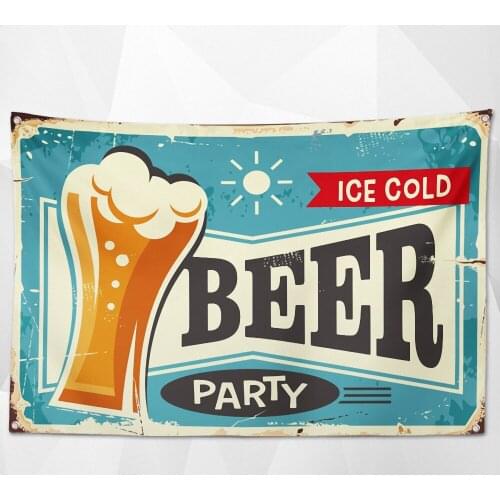 BEER PARTY Vintage Beer Day Flag Wall Chart Deluxe Indoor Outdoor Banner Retro Oktoberfest Decor Tapestry Canvas Painting Gift