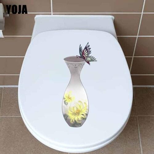 YOJA 10.3X24.9CM Art Creative Wall Decal Home Decor Toilet Sticker Butterflies On Vases T3-1316