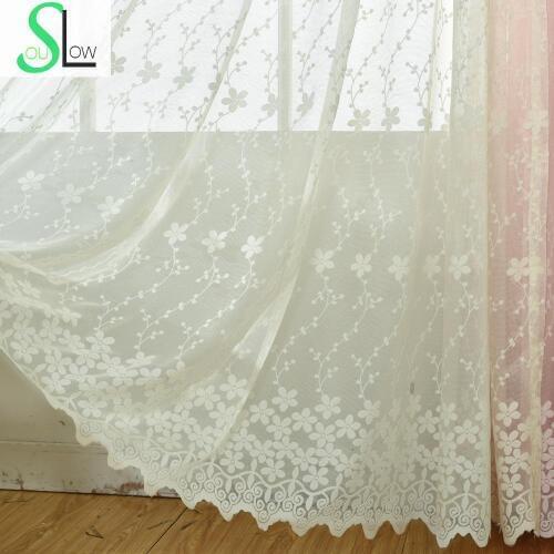 Slow Soul Jade White Pink Beige Pastoral Jacquard Curtain Lace Floral Curtains Tulle Cortinas For Living Room Kitchen Bedroom
