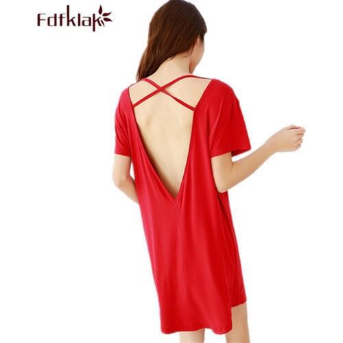 Sexy backless nightgowns women short sleeve o-neck night dress modal cotton nightdress womens nightshirt short home wear dress