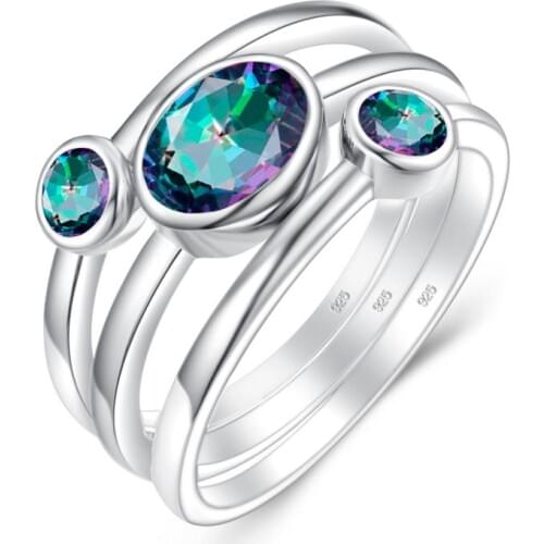 Real Silver 925 Ring For Women Mystic Rainbow Topaz Gemstone Ring Creative Statement Fashion Jewelry Wholesale Christmas Gifts