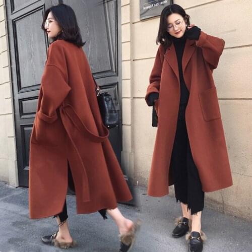 Wool Blend Women Sleeve Collar Outwear Long Jacket Korean Casual Autumn Winter Elegant Overcoat Woolen Coat 1