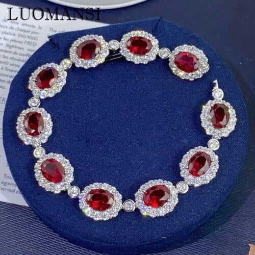 DIMINGKE 6*8MM Natural Ruby Bracelet 17CM S925 Sterling Silver Woman Jewelry Anniversary Birthday Party Gift