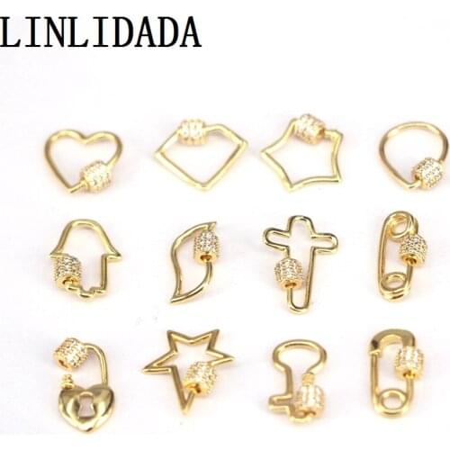 10pcs Small Gold Clear CZ Micro pave Mix Shaped Clasp, Carabiner Clasp diy connector clasp