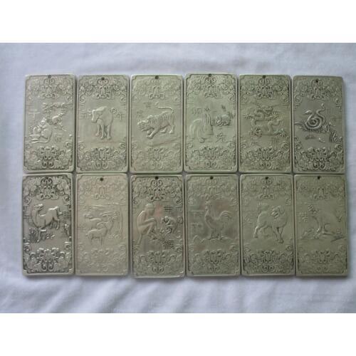 12Pcs Old Chinese Twelve Zodiac Miao Silver Bullion thanka statue/Sculpture amulet
